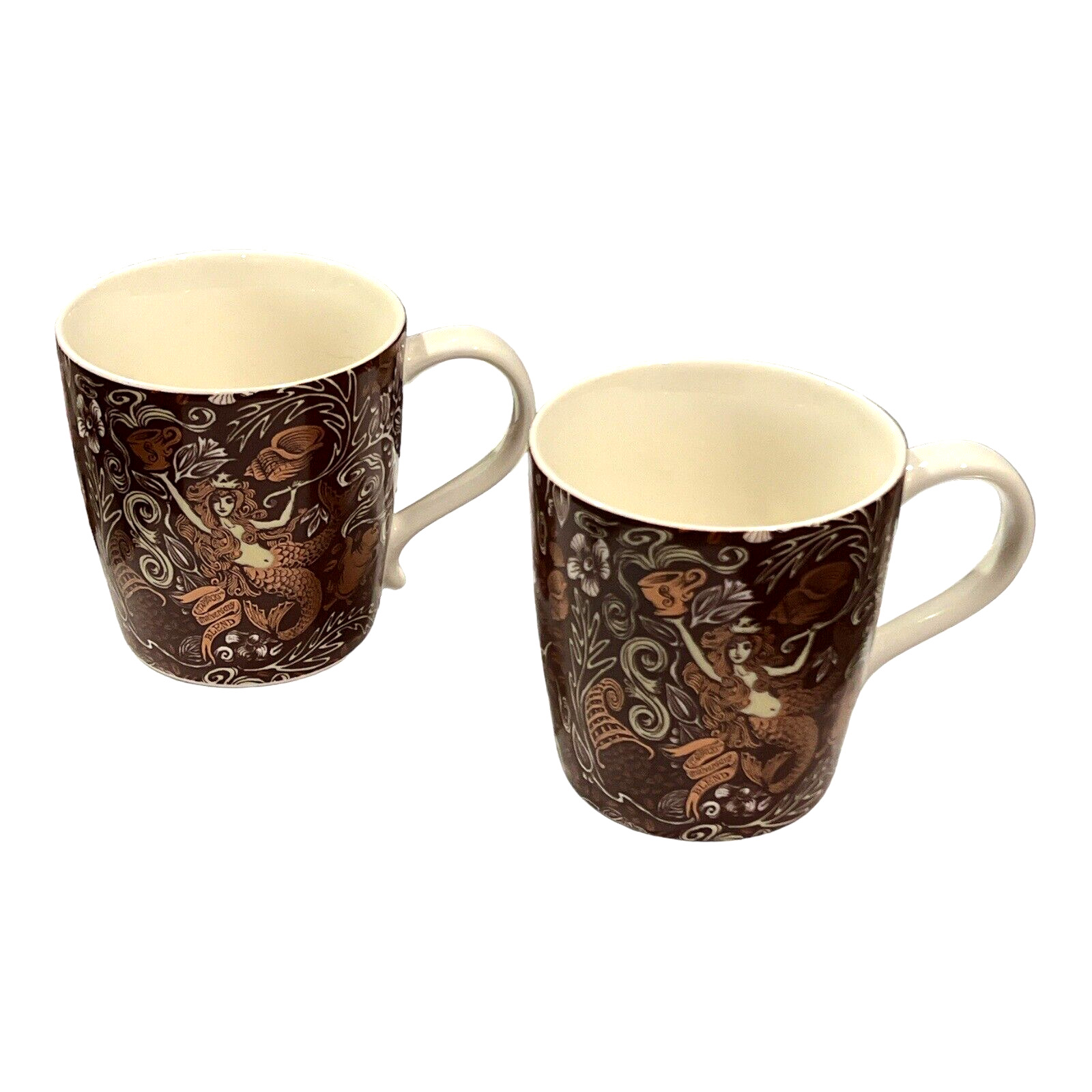 Set of 2 Starbucks Cups Mermaid 2008 Anniversary 12 oz 2 Coffee Mugs Ceramic