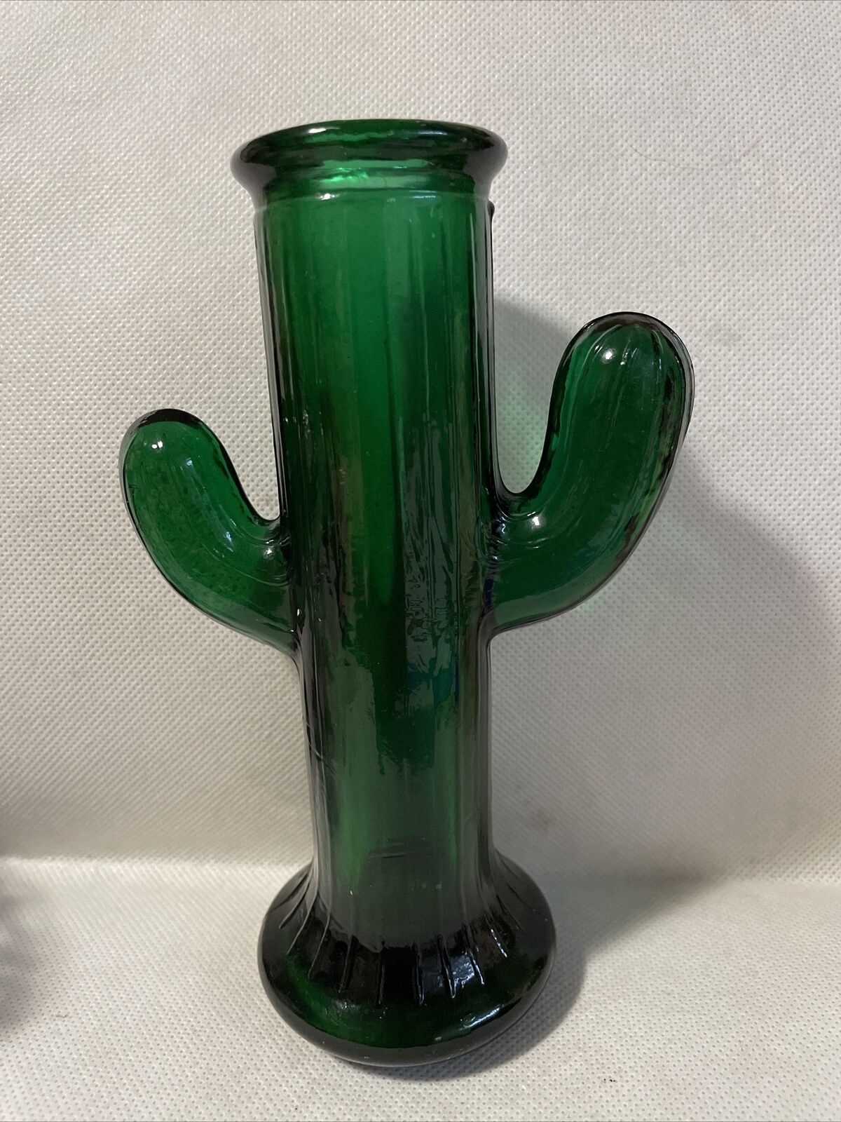 Green Glass Heavy Saguaro Cactus Bud Vase 6.5”