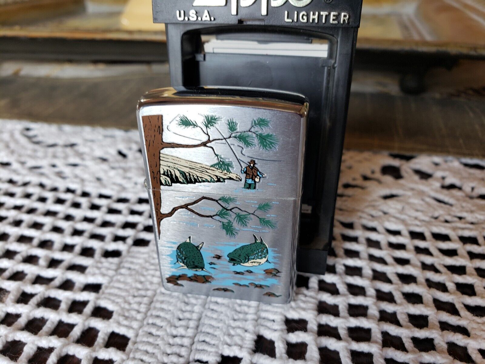 Zippo Fly Fishing lighter Brook Trout Unused vintage