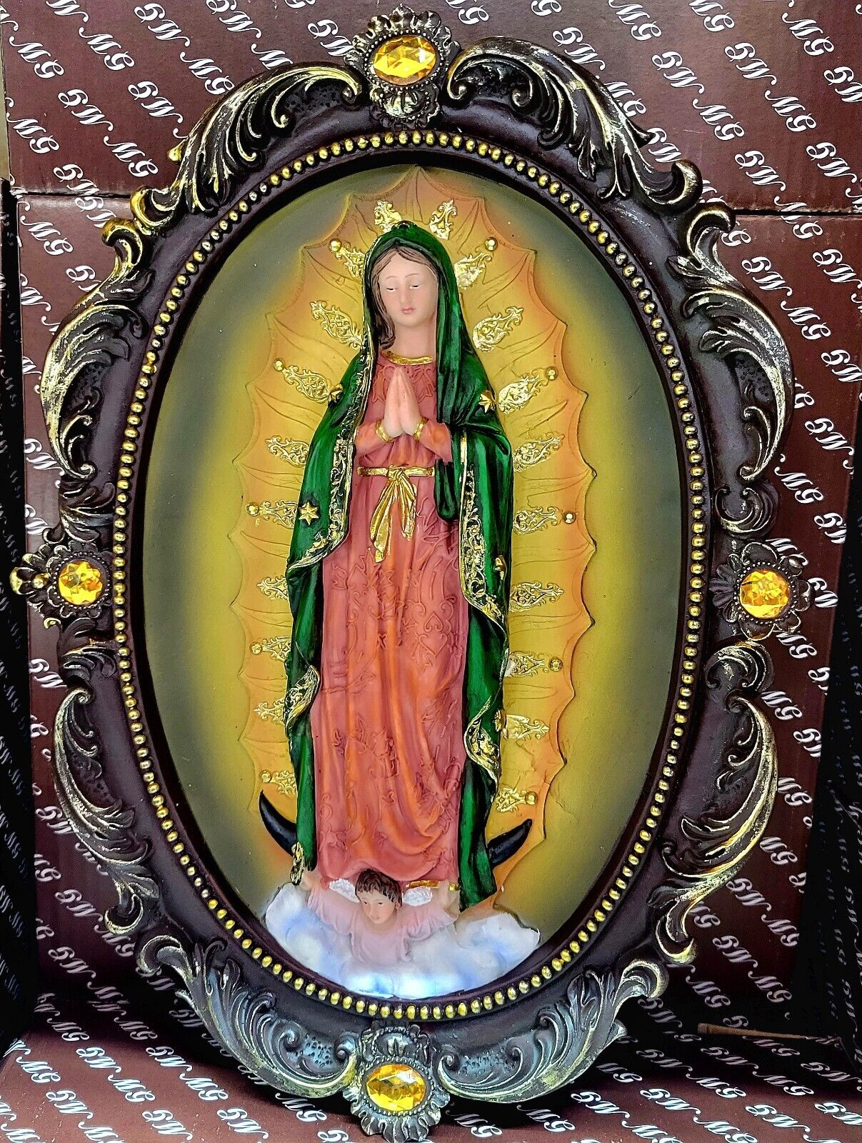 Virgen De Guadalupe Oval Frame Decor 13 Iinch Fancy Antique Style With Rhineston