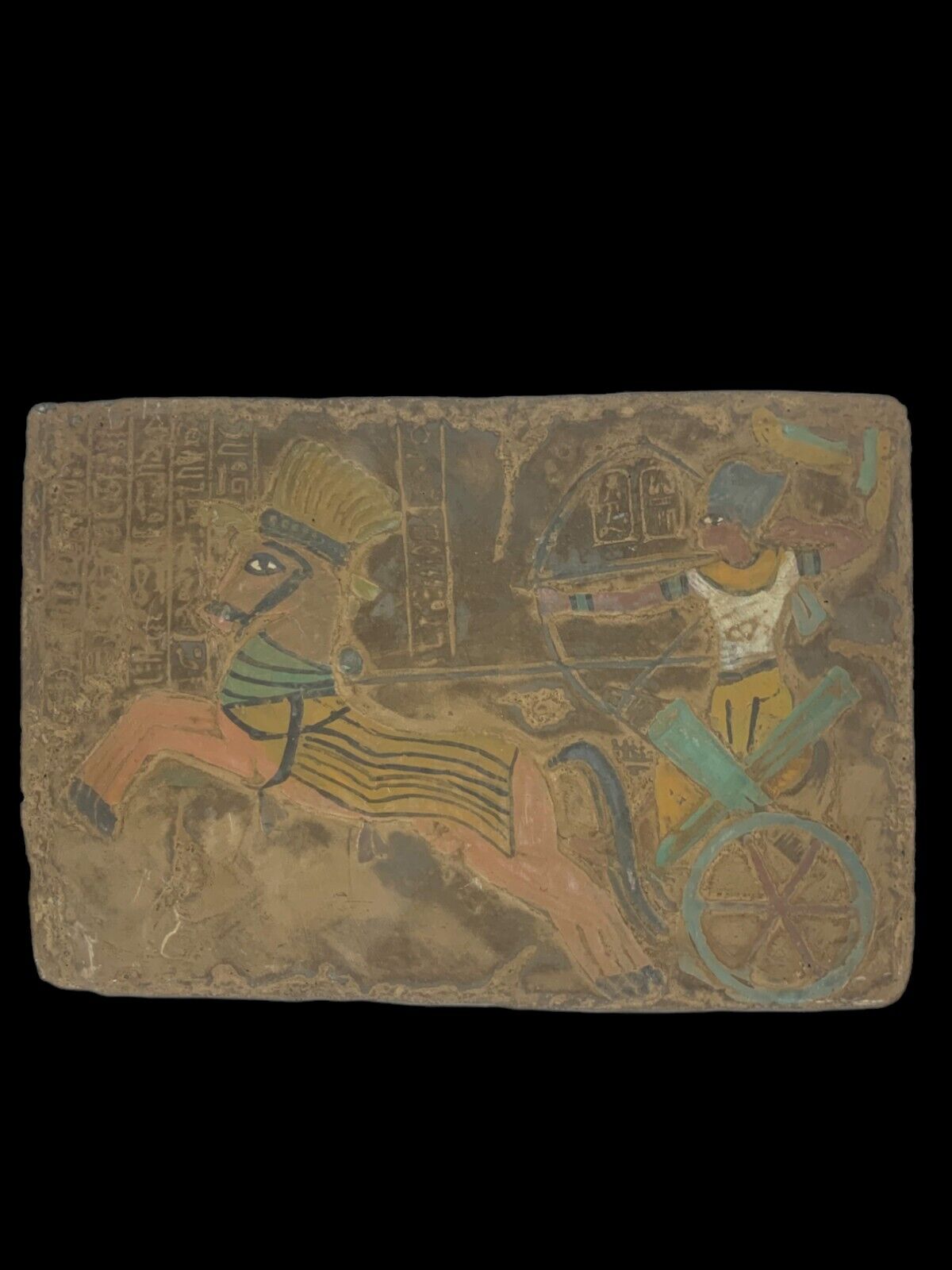 RARE ANTIQUE ANCIENT EGYPTIAN Ramses War Chariot Battle Stela Luck Hieroglyphic