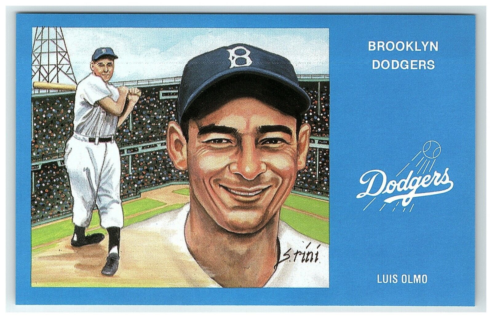 1991 10 Luis Olmo Of Rini Mlb Susan Brooklyn Postcard Dodgers Art Series 4
