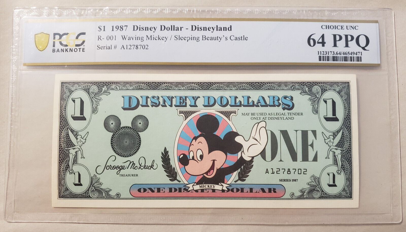 1987 $1 Disney Dollar featuring Waving Mickey A PCGS 64 PPQ