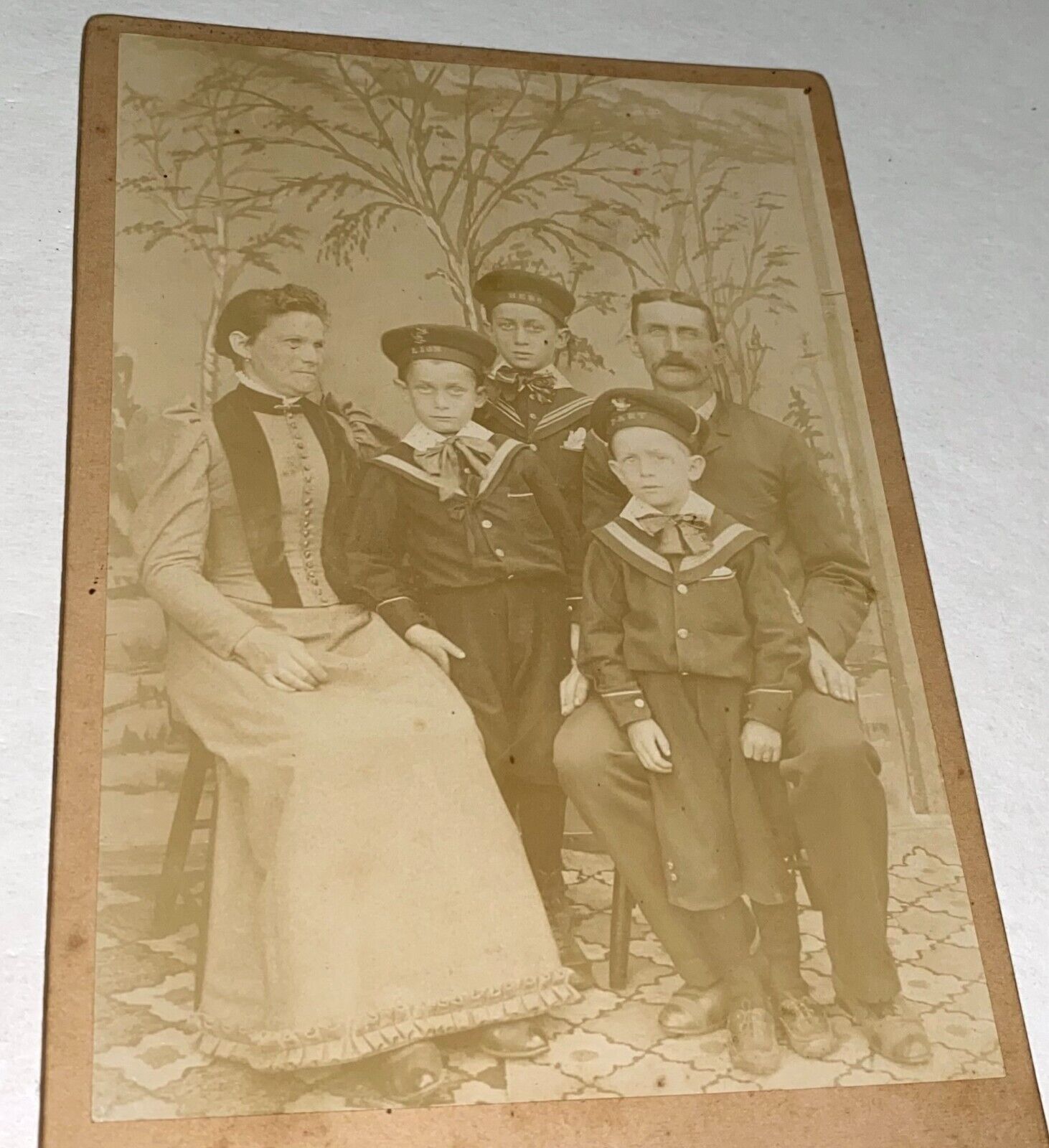 Rare Antique Victorian Family, Sons Lion, Hero, Dart Navy Uniforms Cabinet Photo
