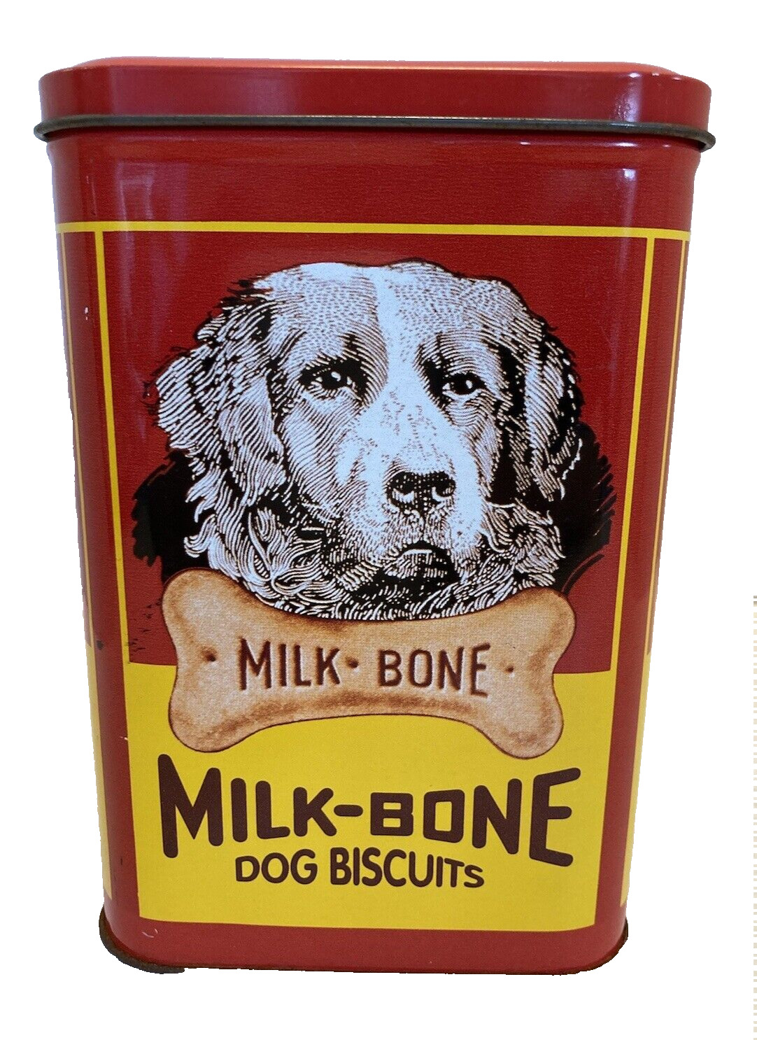 Vintage 90\'s Milk-Bone Dog Biscuit Treats Advertising 16 oz Red Tin 6\