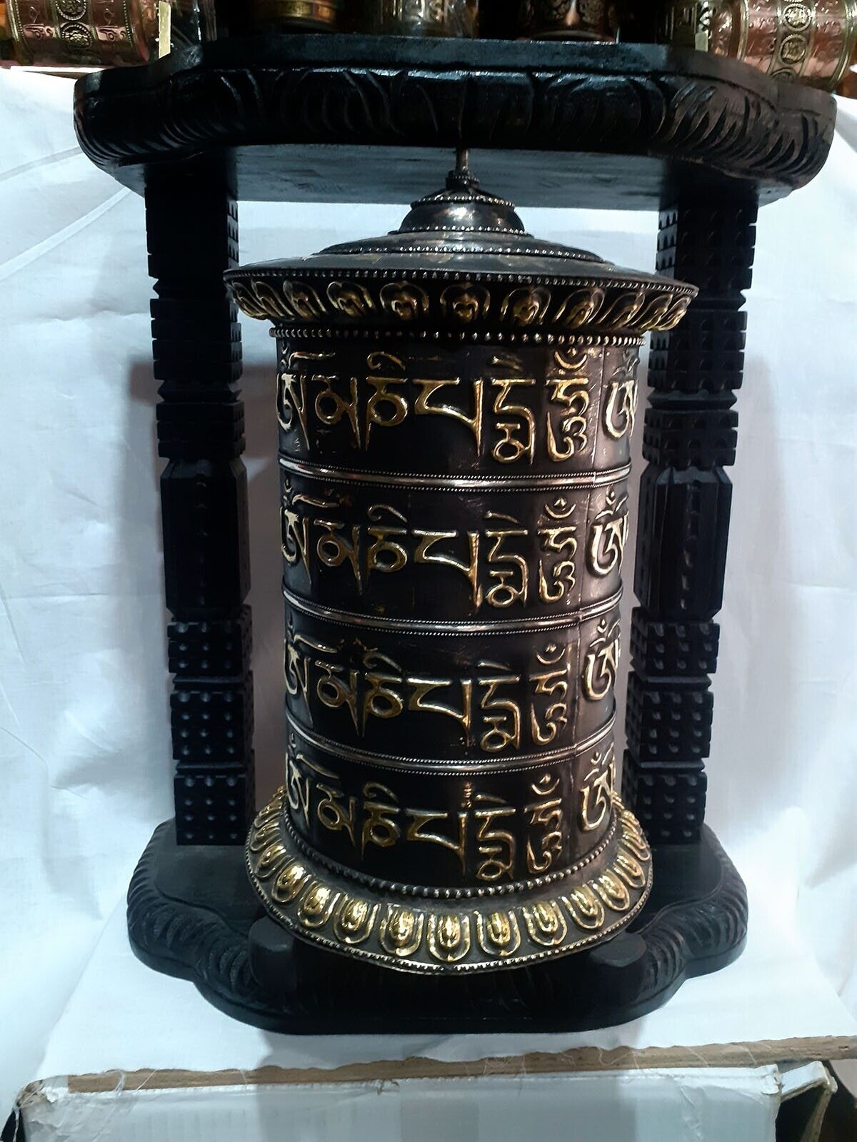 Tibetan 4 Lane Offering Om Mani Padme Hum Mantra Copper Prayer Wheel Nepal free