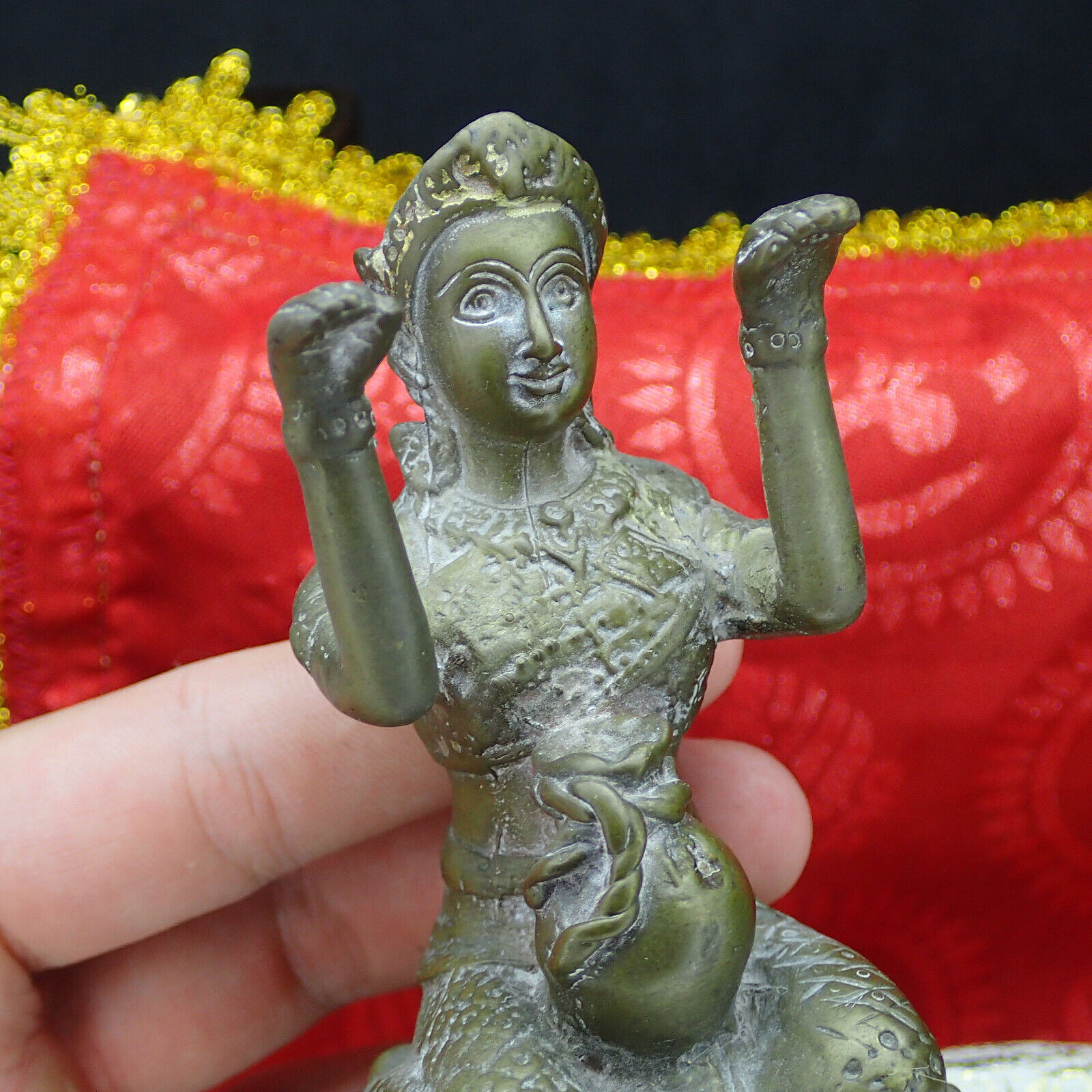 Nang Kwak Statue / Lady Nang Buddha Amulet Goddess Buddhism Figure Brass Rare