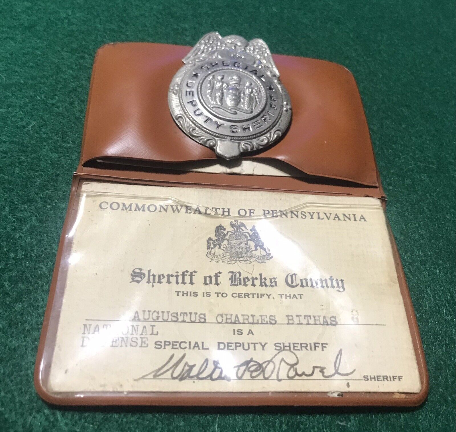 1940s Berks County Pennsylvania Special Deputy Sheriffs Badge & Cards w/Wallet
