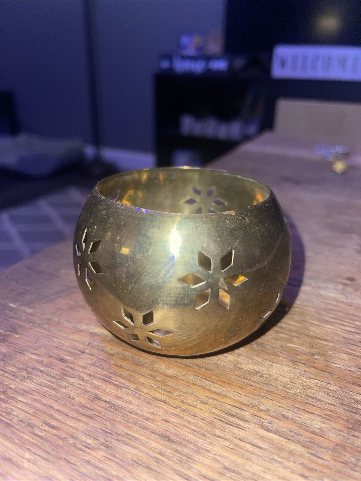 Vintage Solid Brass Snowflake Candle Holder