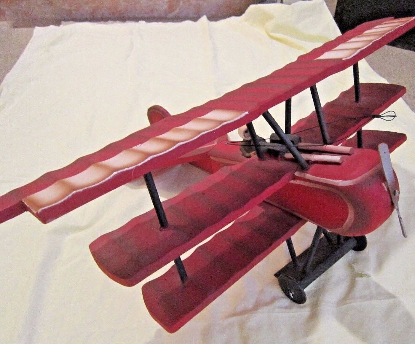 Vintage Wood Folk Art Hand Carved Triplane Red Baron Fokker LARGE 23\