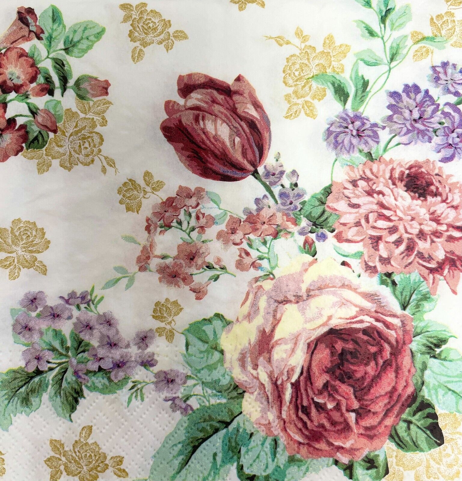 Two Individual Luncheon Decoupage Paper Napkins Floral Flowers Vintage Roses