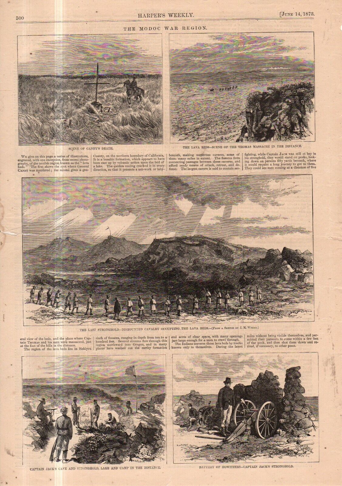 1873 Harper's Weekly June 14 - Original print Modoc Indians murder Candy, Thomas