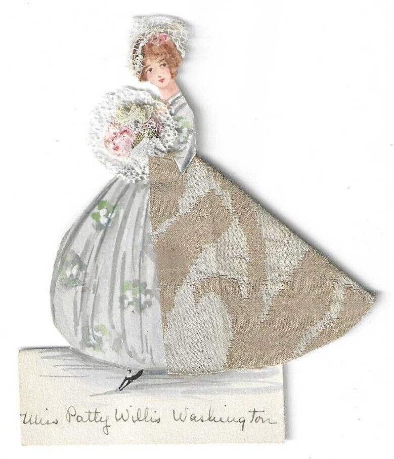Diminutive Hand-Painted, Inscribed Figural Place Card From Washington's Heirs