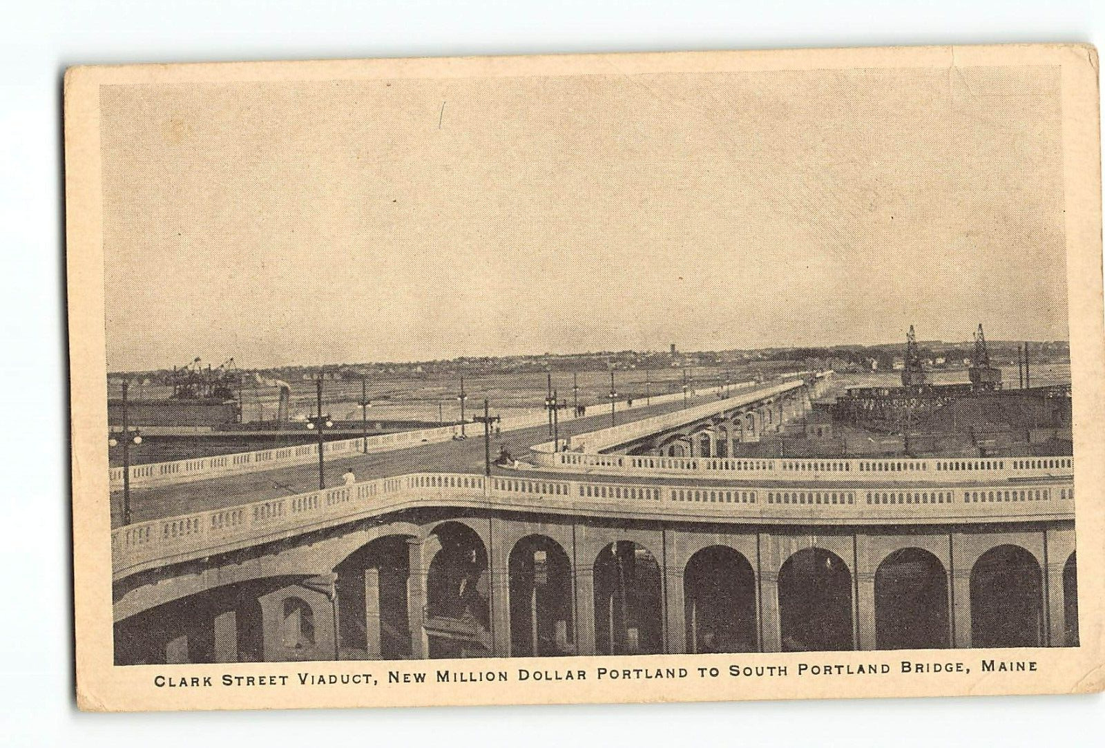 Old Vintage Postcard of Clark St Viaduct PORTLAND TO SOUTH PORTLAND BRIDGE MAINE