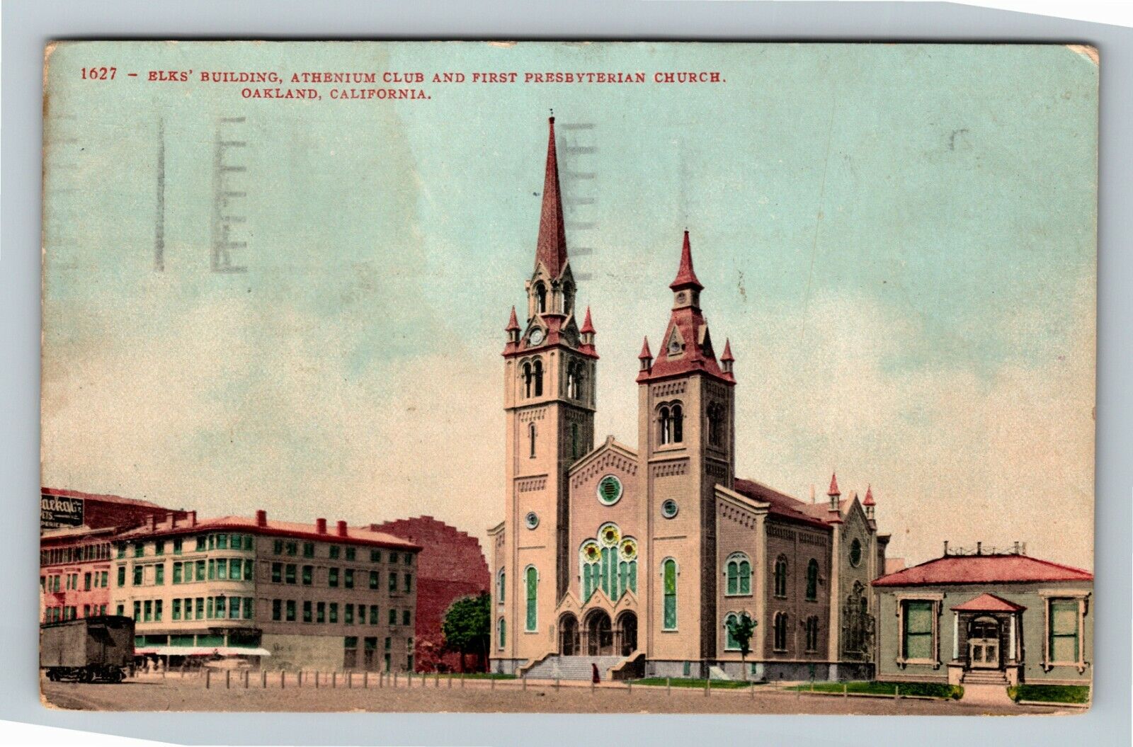 Oakland CA-California Elks Building, Athenium Club, Church Vintage Postcard