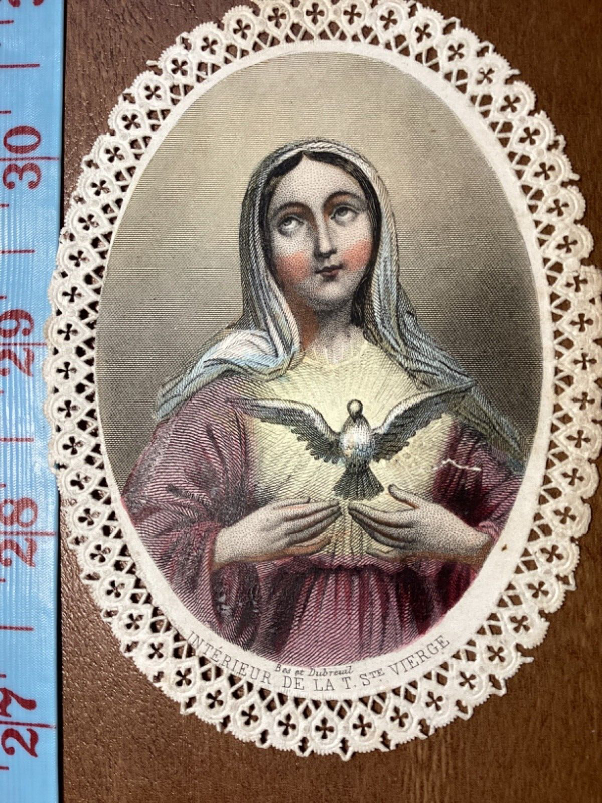 Antique French Holy Card Religious Print c. 1850’s Blessed Virgin