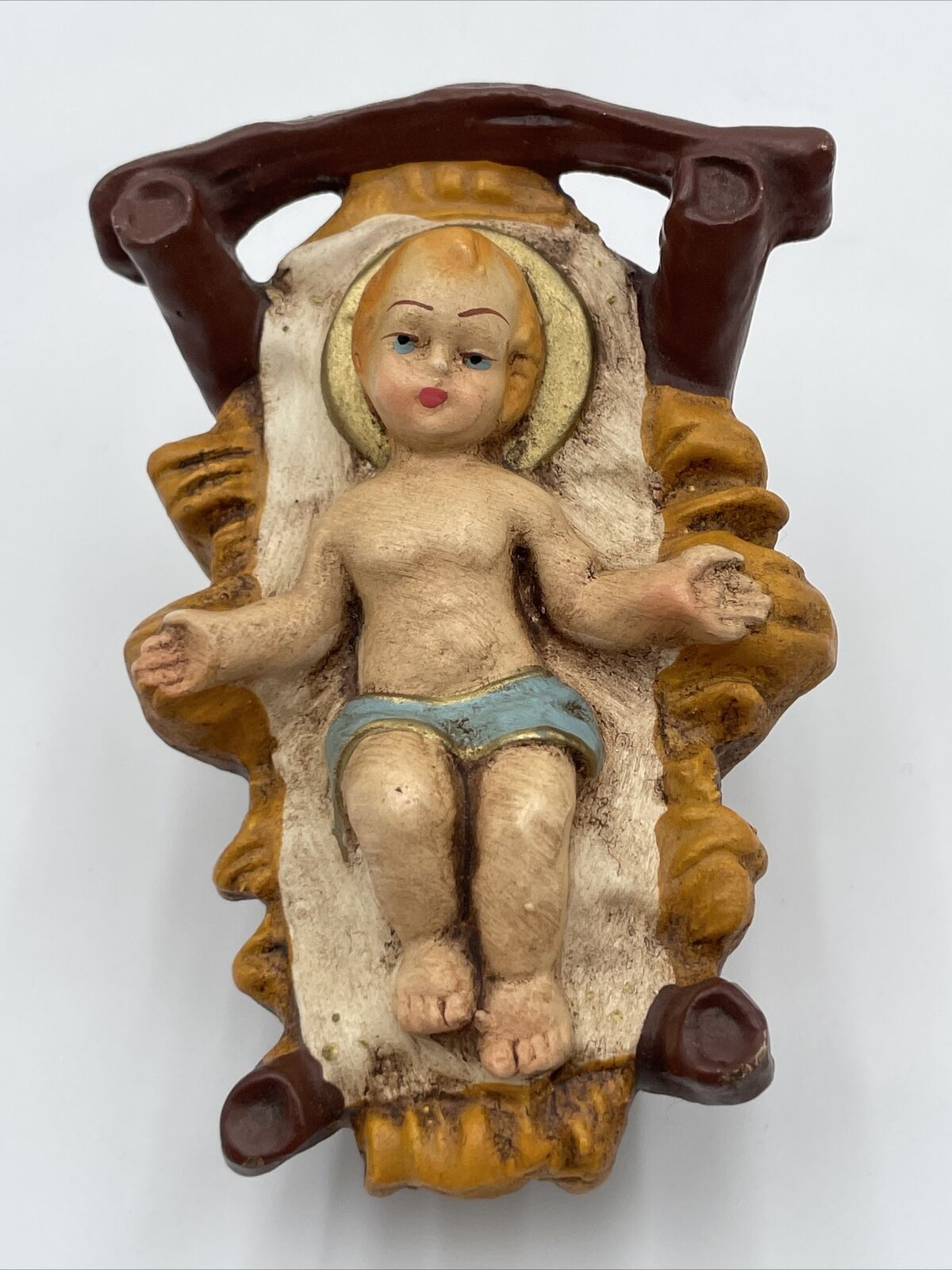 Vintage Antique Baby Jesus Infant in Manger Nativity Replacement Ceramic Handmad