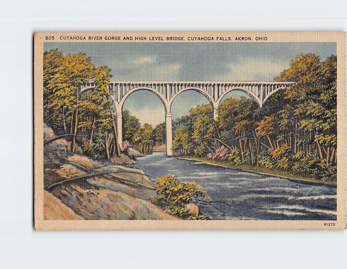 Postcard Cuyahoga River Gorge and High Level Bridge Cuyahoga Falls Akron Ohio