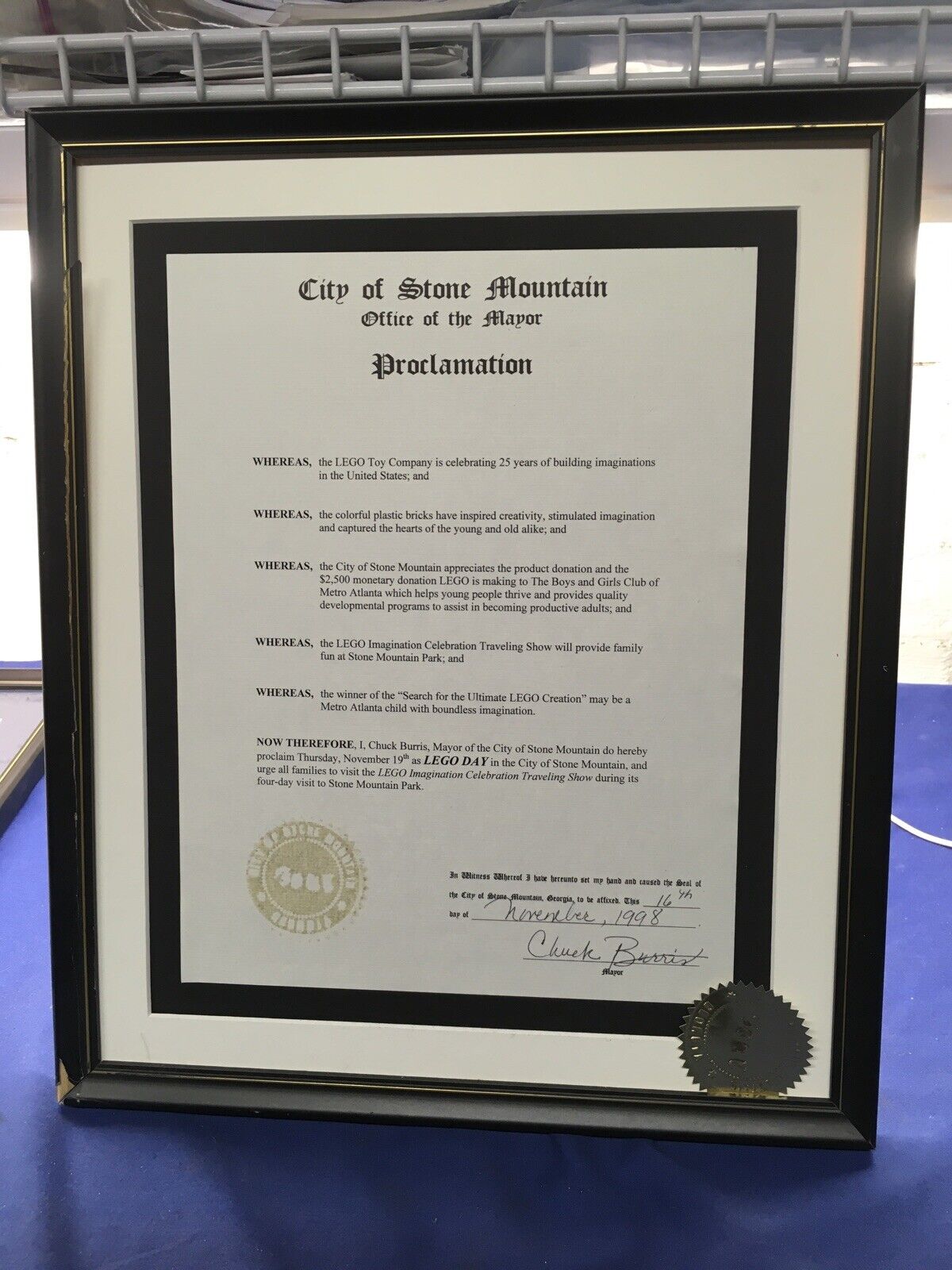 Lego Day Proclamation / Decree, City Of Stone Mountain, Mayor Chuck Burris