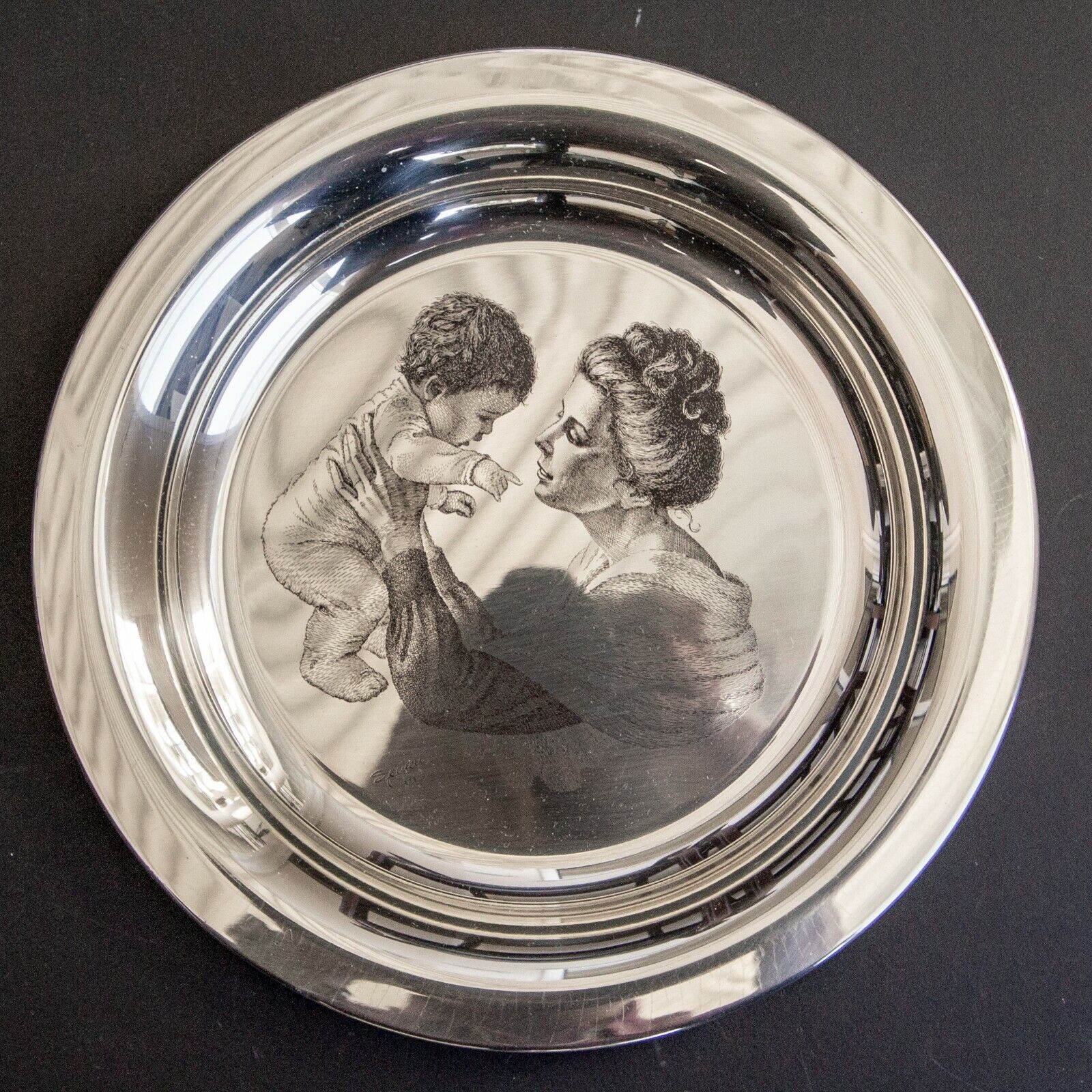 1973 Franklin Mint Mothers Day Plate - Sterling Silver (.925) - COA + OGP