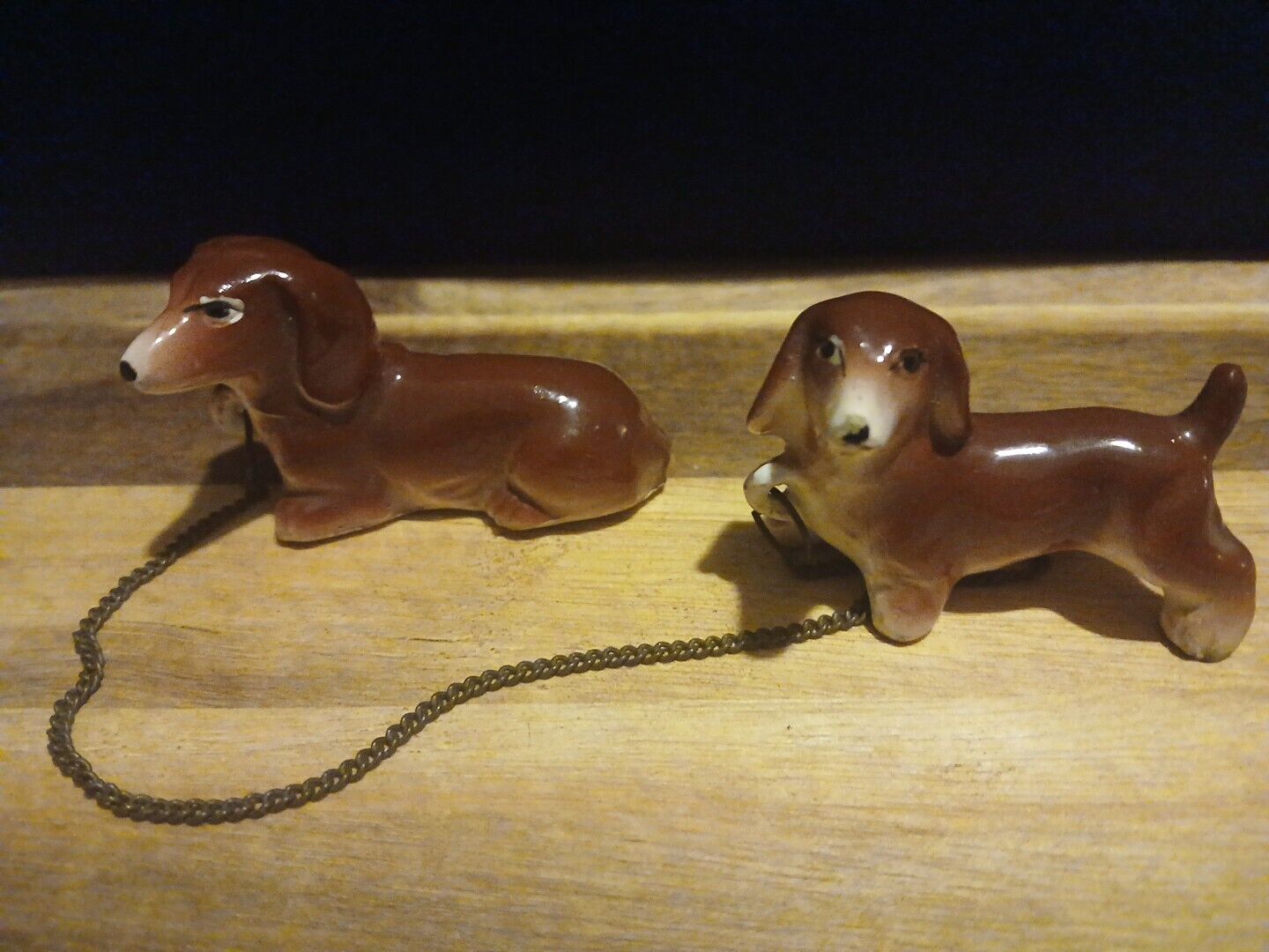 VTG Vintage Ceramic Set Of 2 Datsunds Chained Together By Delicate Chain