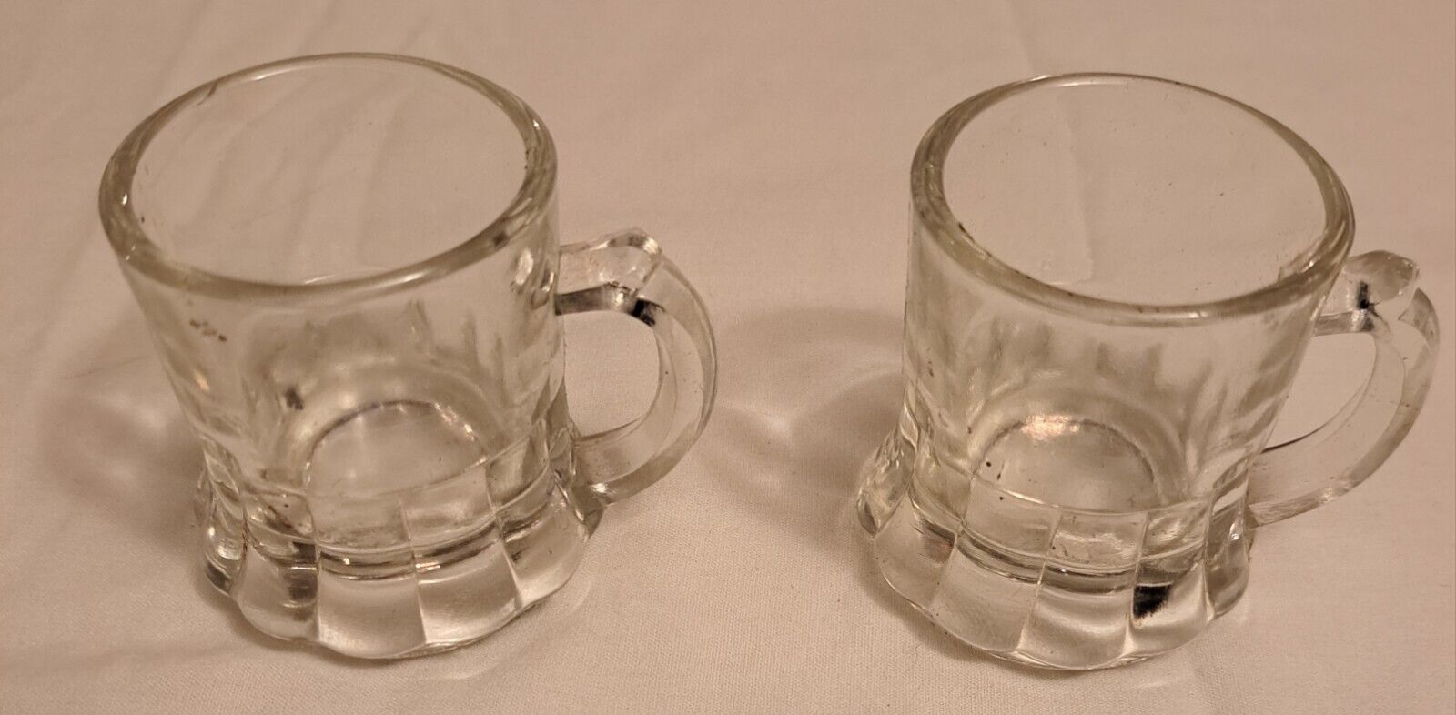 Lot Of 2 Vintage Miniature Beer Mug Clear Glass Stein Shot Glasses 1oz 