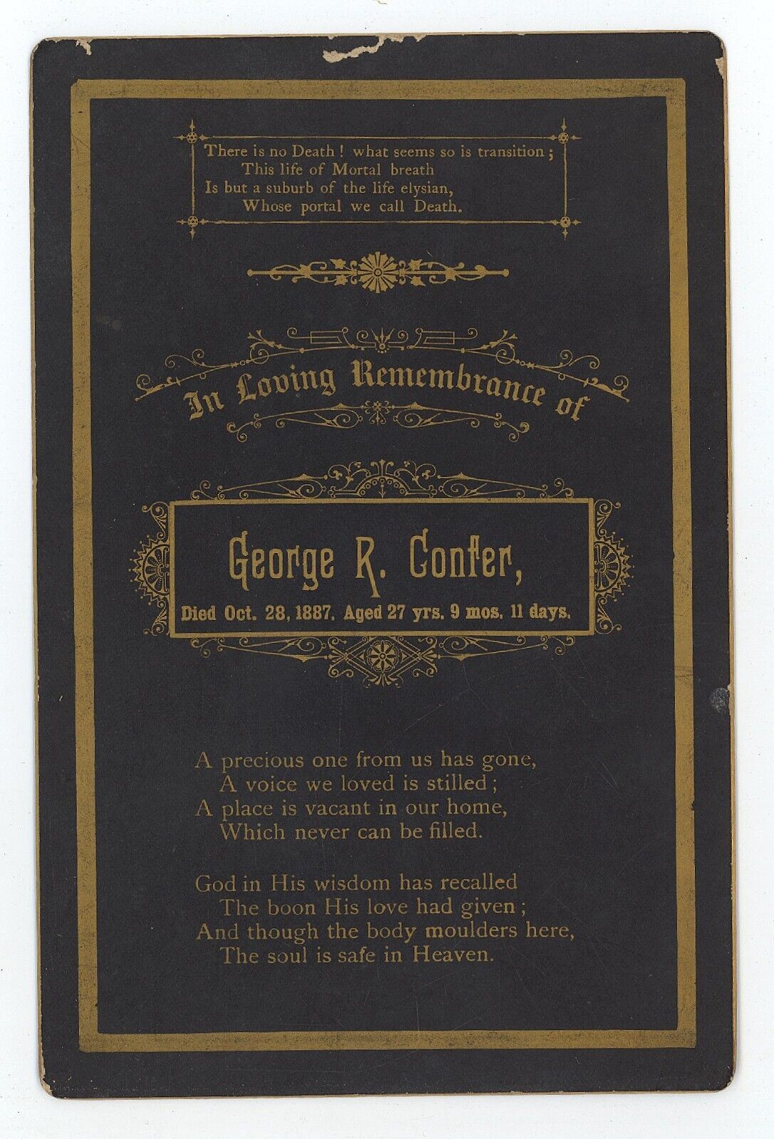 Antique Circa 1880s Two Remembrance Cabinet Cards For George B. Confer 27 yrs