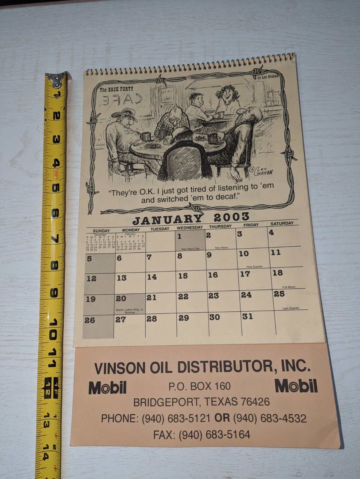 2003 Vintage Mobil Vinson Oil The Back Forty Calendar 12 Months - Lex Graham