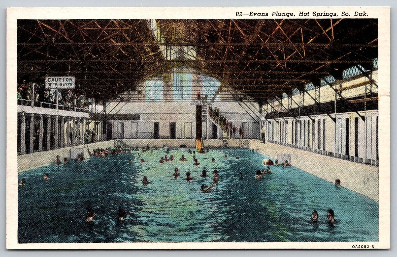 Postcard Evans Plunge Swimming Diving Hot Springs South Dakota *A158