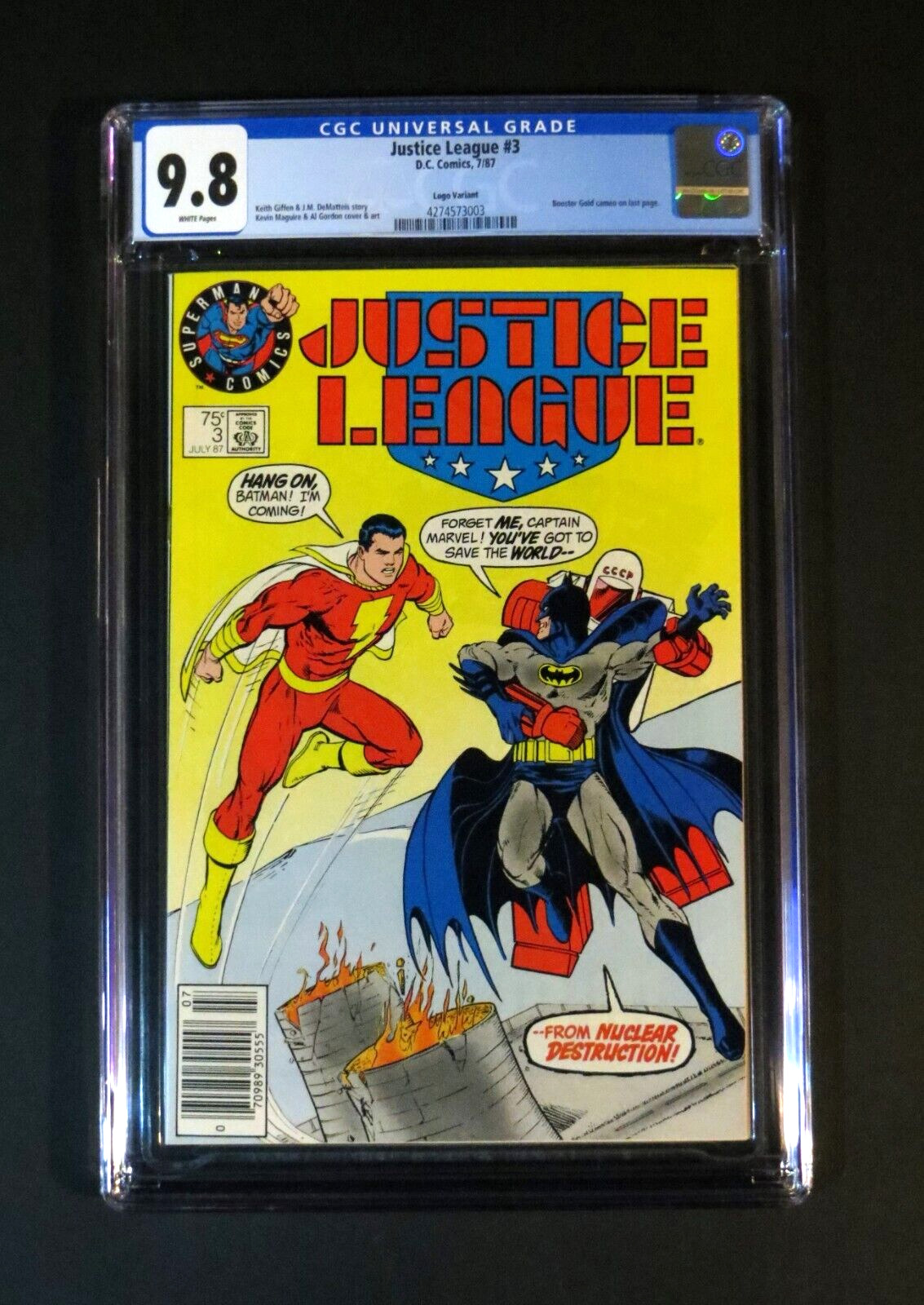 JUSTICE LEAGUE #3 CGC 9.8 NM/MT RARE Superman Logo Test Variant Batman DC 1987