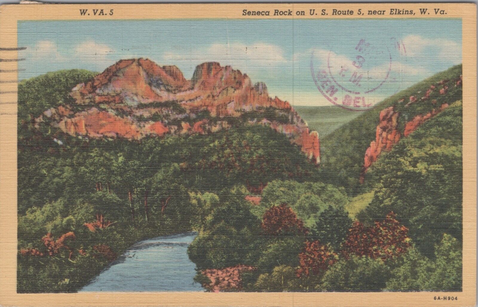 1942 Postcard West Virginia Elkins, WV ~ Seneca Rock US Route 5 B5178.4