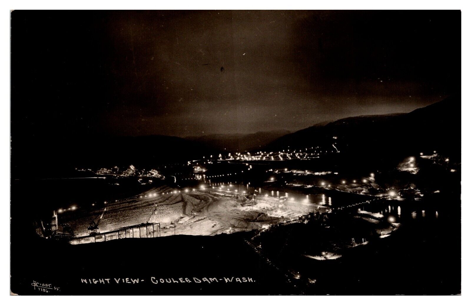 RPPC Grand Coulee Dam Contruction At Night, Washington, Postcard 