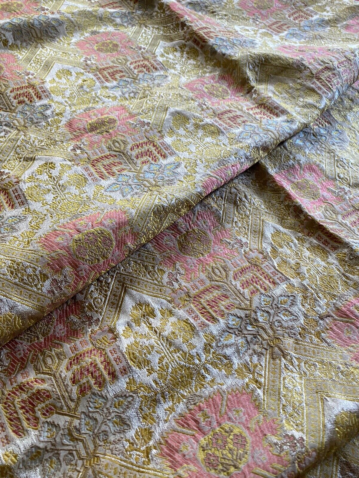 Antique 1880s Victorian Silk Brocade Floral Panel, Aesthetic Movement, Medieval