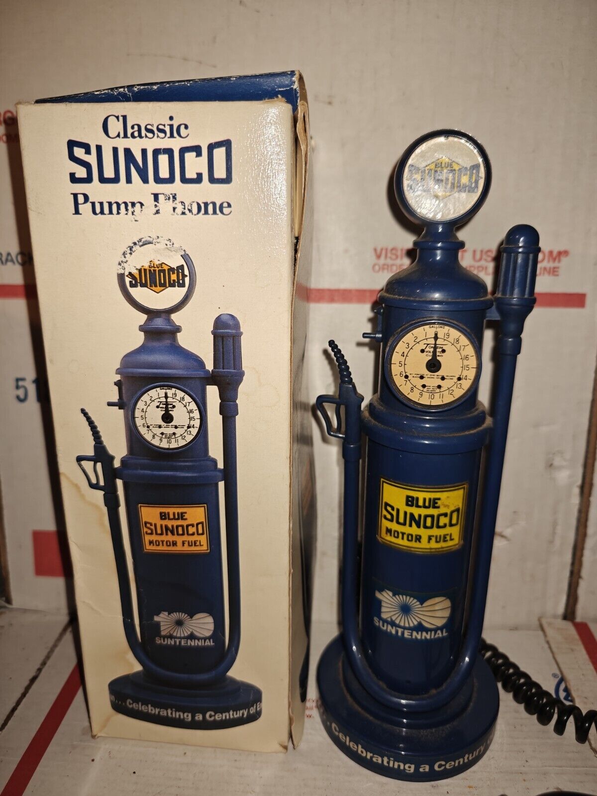 RARE Hard To Find Classic Blue SUNOCO Pump Phone In Original Box
