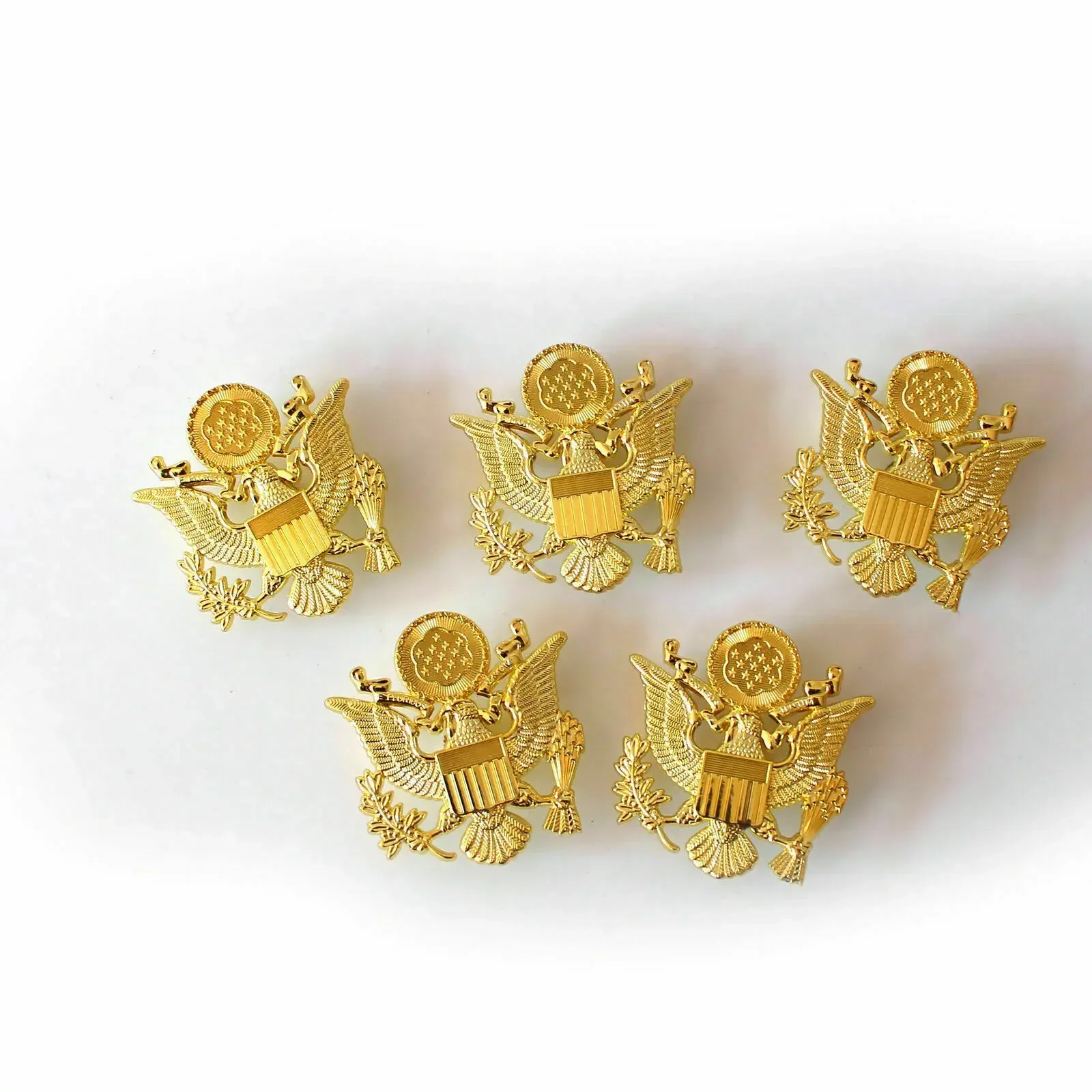 5PCS/LOT US ARMY OFFICER CAP EAGLE BADGE GOLD INSIGNIA REGULATION SIZE