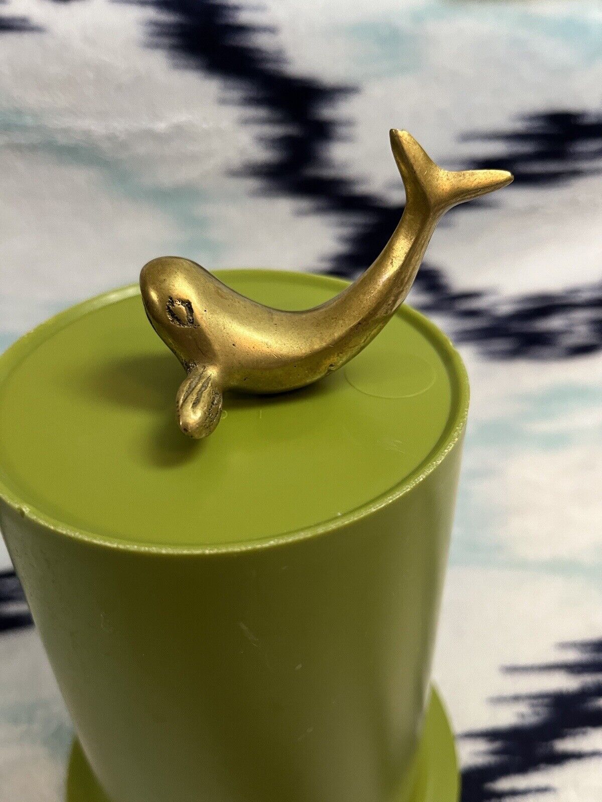 Vintage Small Solid Brass Whale Figurine Paperweight 2” Long / 2.5” Tall
