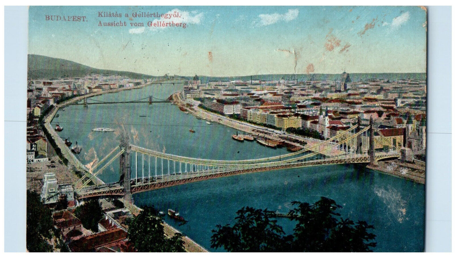 Budapest Hungary Postcard View of Bridge and River from Gellertberg 1962