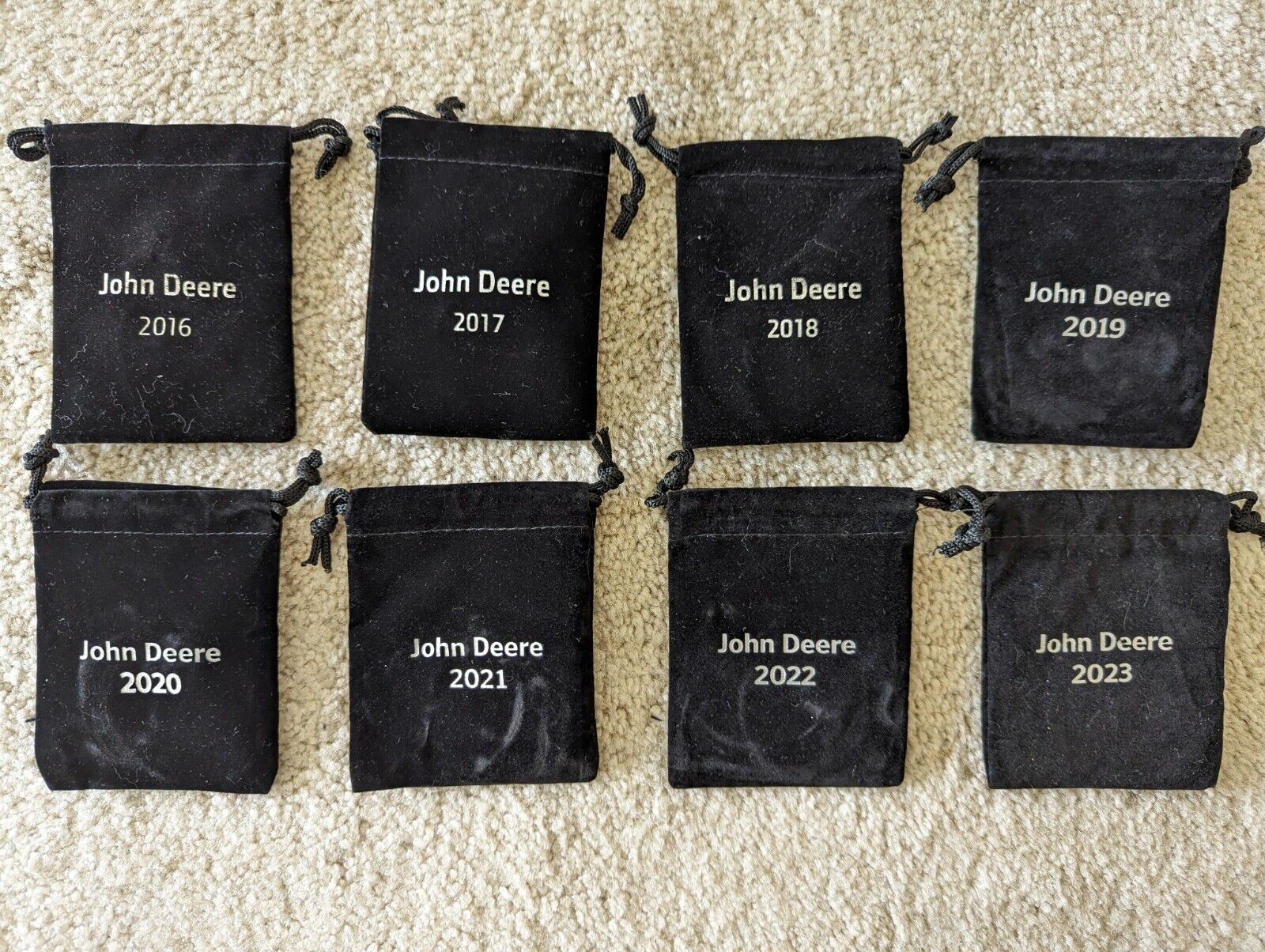 John Deere Pewter Ornaments 2016 2017 2018 2019 2020 2021 2022 2023 with pouches