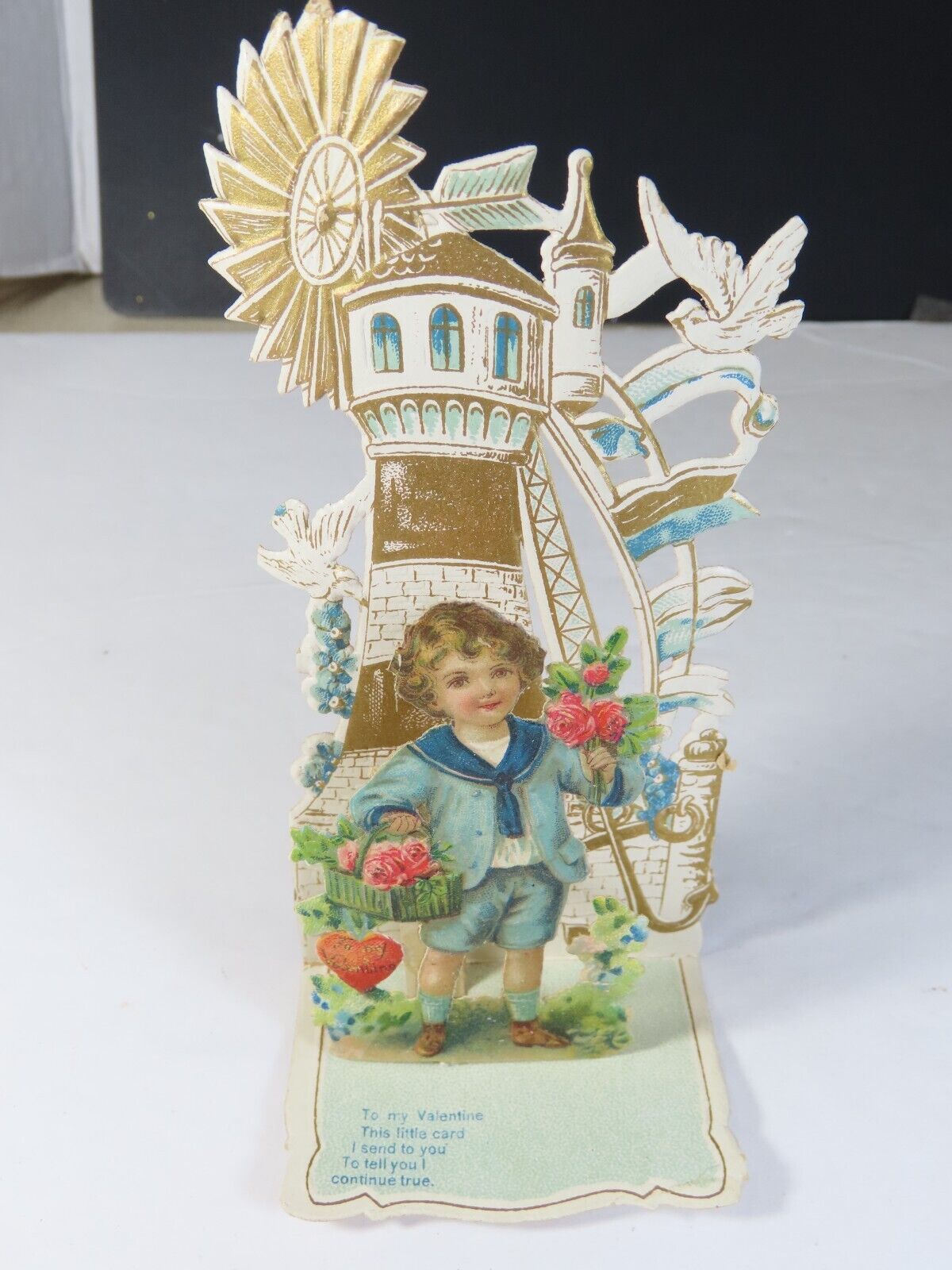 Antique Victorian Valentine Card Die Cut Fold Out Lighthouse Weathervane C7568