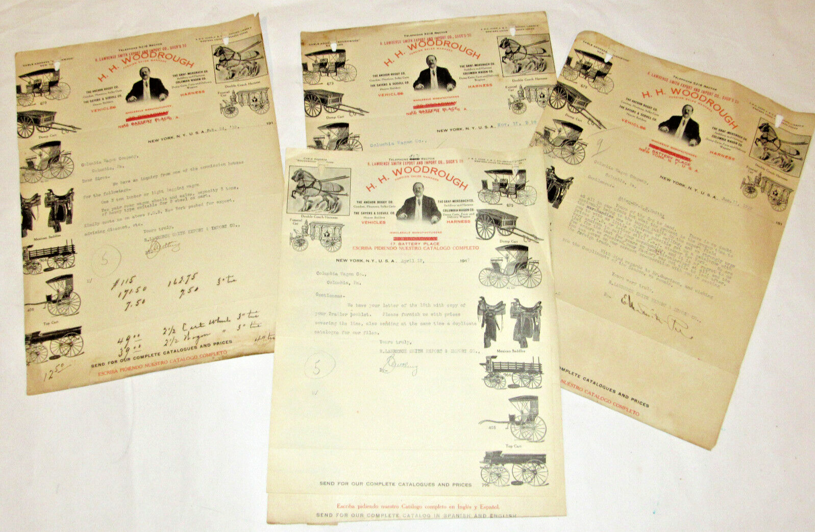 VTG 1919 IMPORT/EXPORT CO LETTERHEAD FUNERAL CAR/MEXICAN SADDLE/COLUMBIAN WAGON
