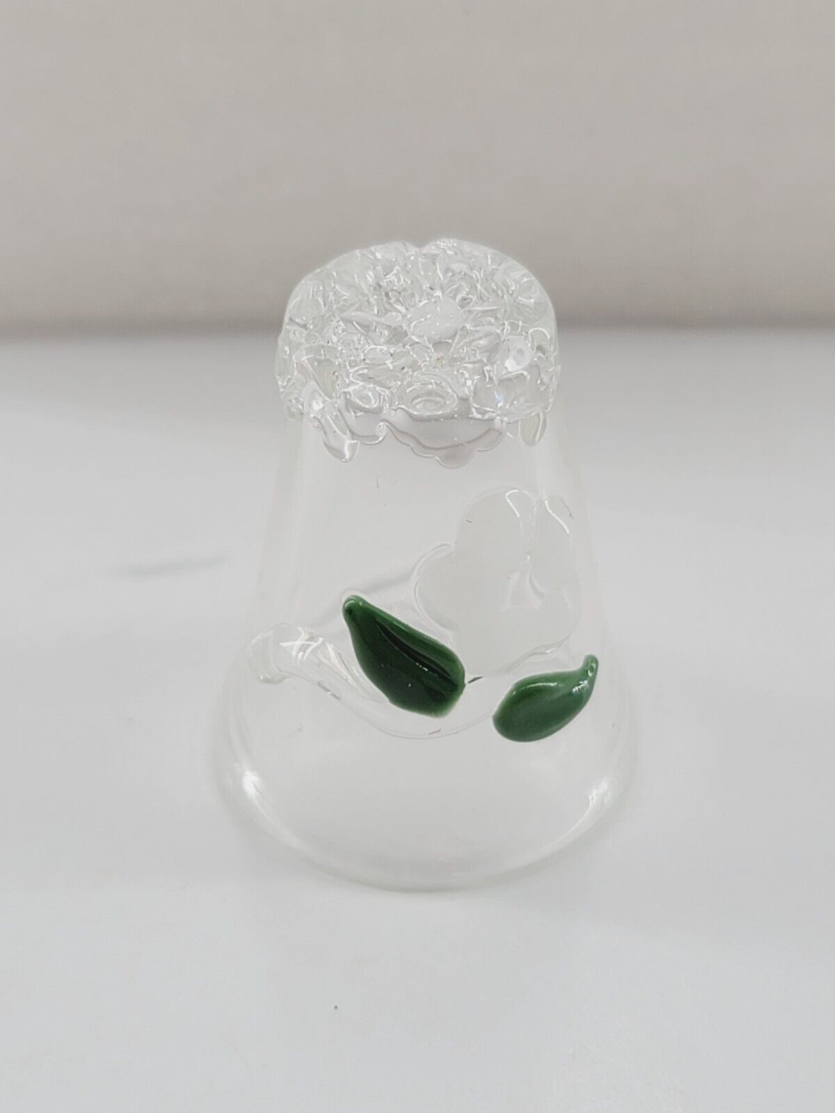 Vintage Clear Glass with White Flower Thimble