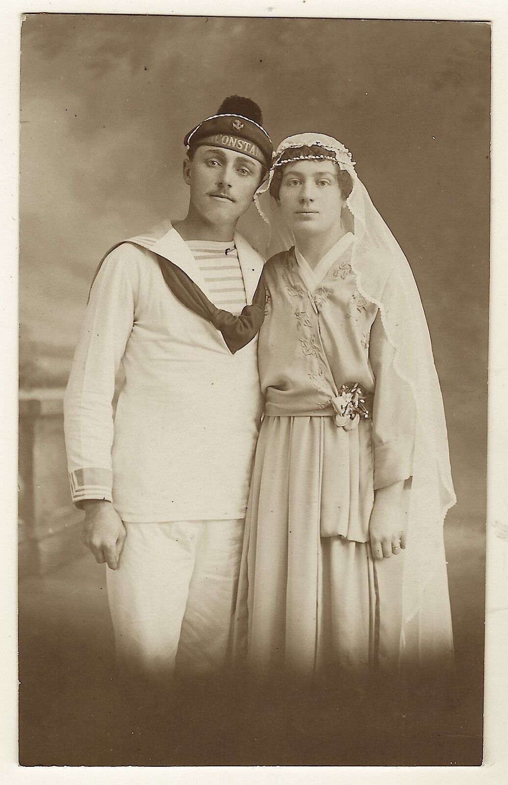 PORTRAIT OF A HANDSOME SAILOR AND HIS BRIDE IN SENS, FRANCE