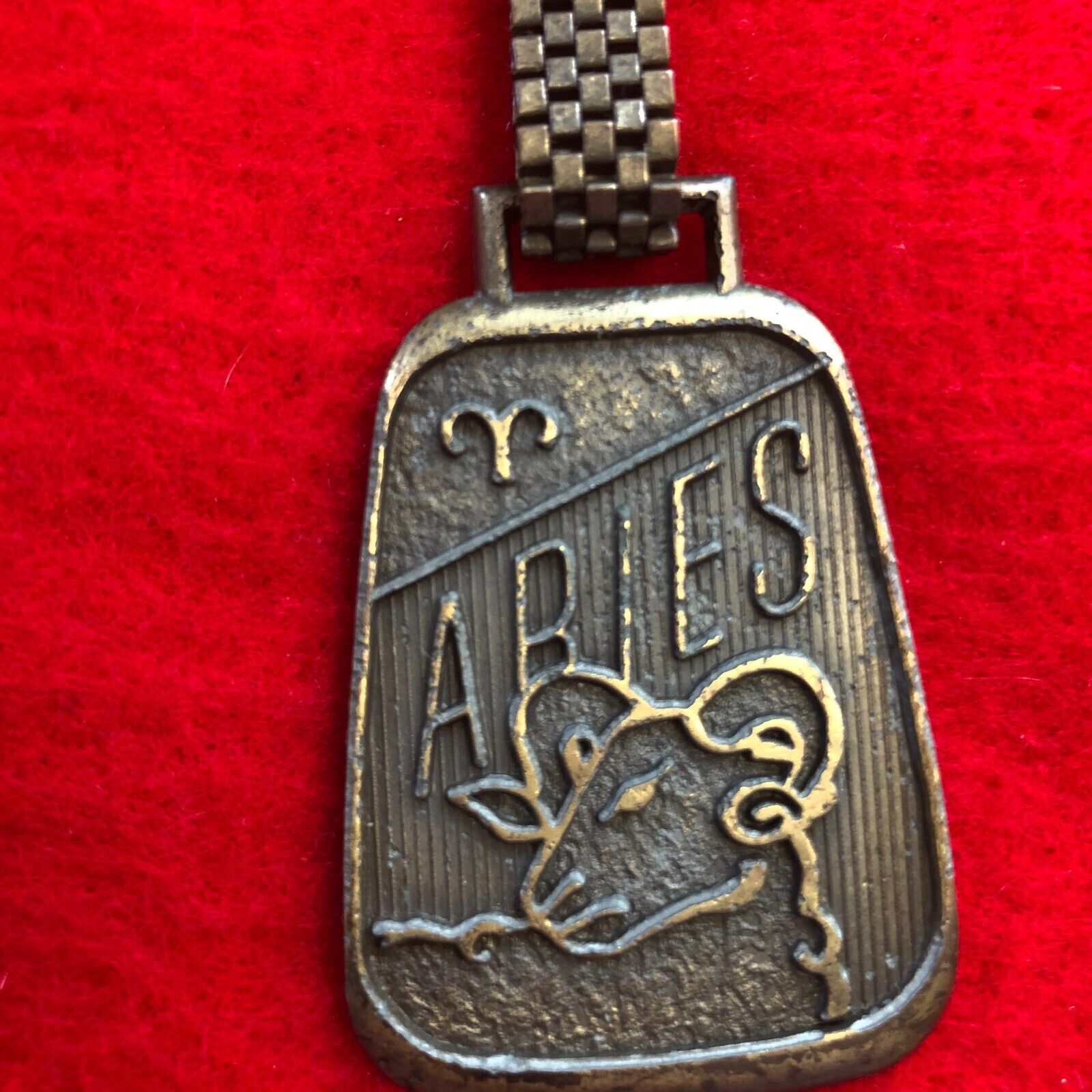 Vintage Aries Bronze Metal Keychain