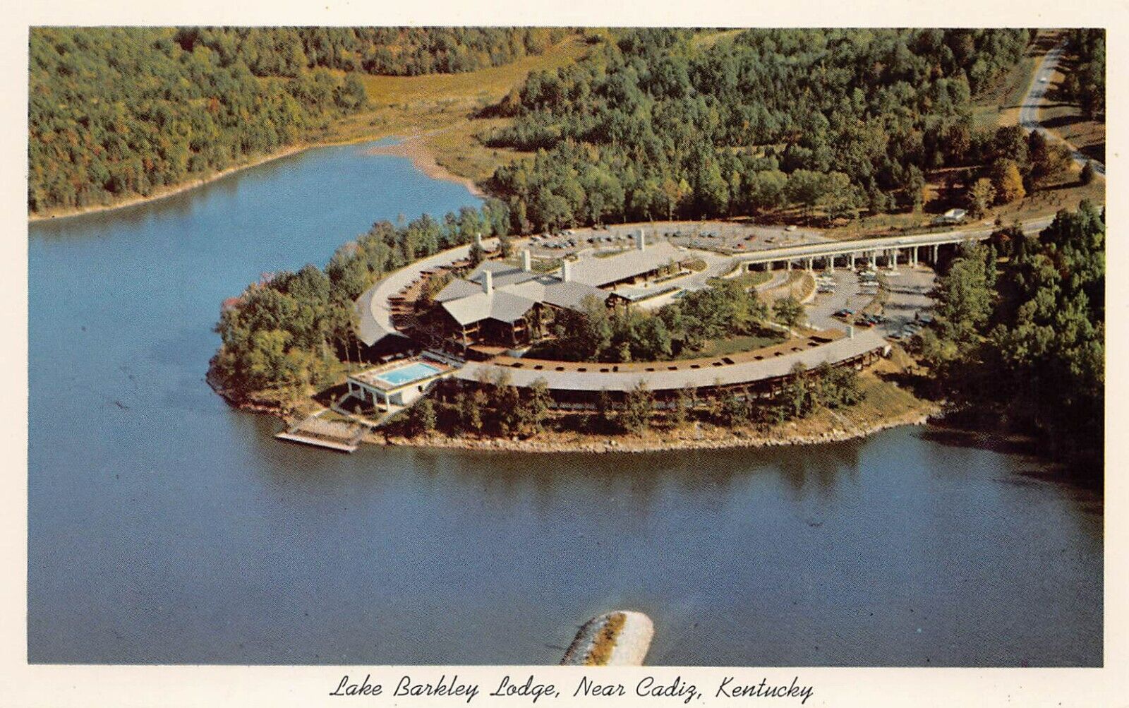 Cadiz KY Kentucky Lake Barkley Lodge Camping Sites Hotel Pool Vtg Postcard S9