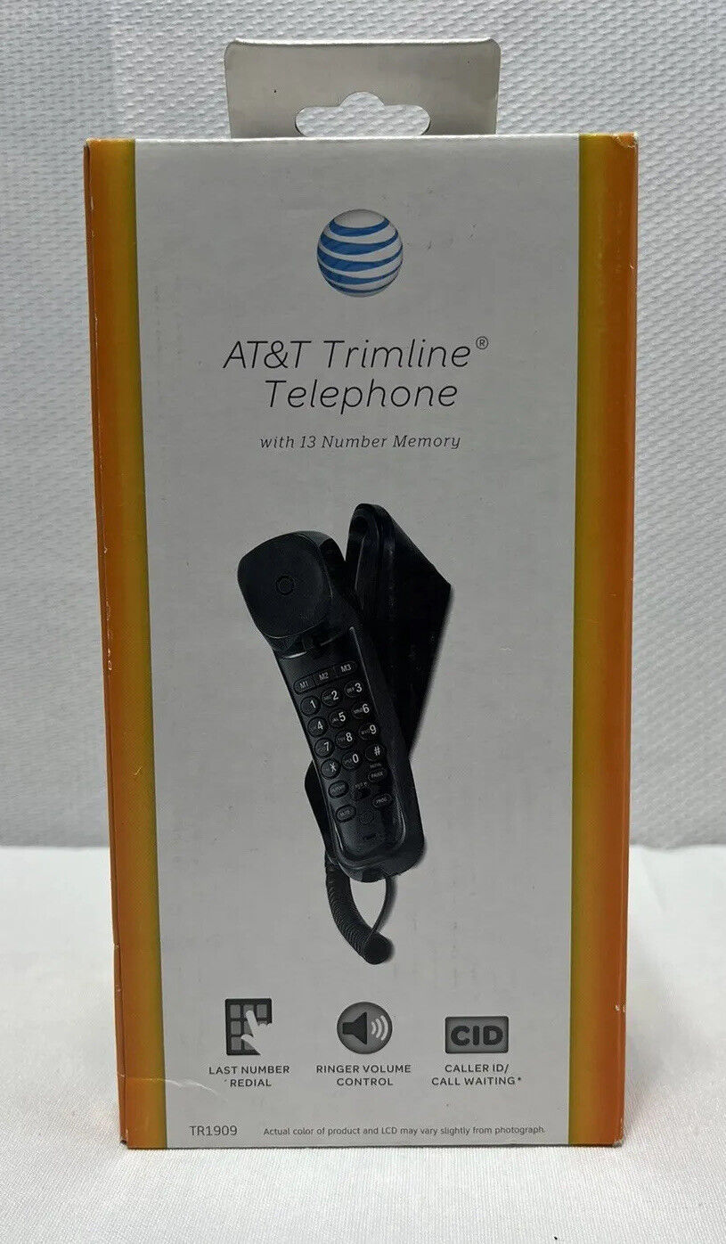 AT&T Trimline Telephone Black TR1909 With Caller ID/13 Number Memory