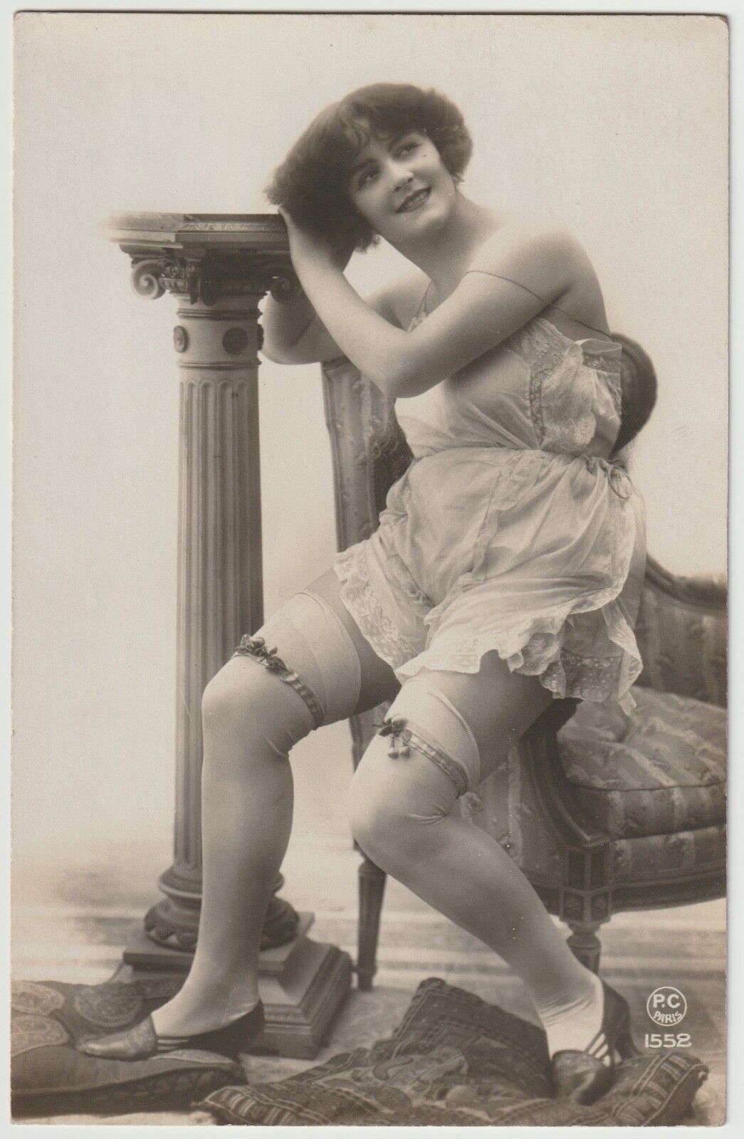 Original French real photo postcard lingerie risqué erotic nude 1910 RPPC #728