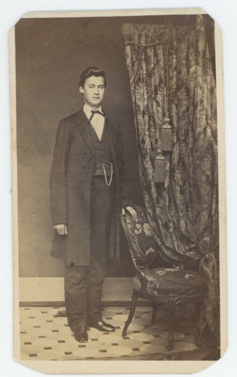 Antique CDV Circa 1870s Handsome Young Man in Tall Suit Coat Allentown, PA