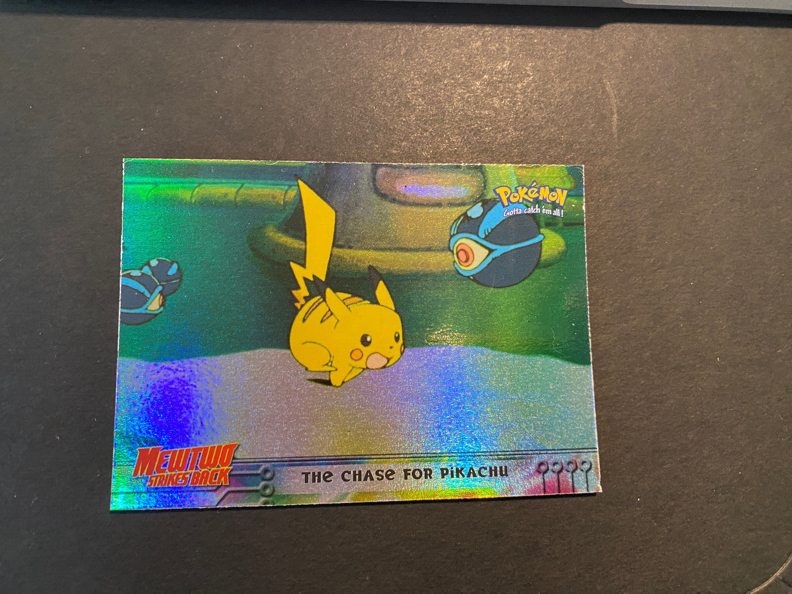 POKEMON 1999 TOPPS MOVIE ANIMATION EDITION THE CHASE FOR PIKACHU BLUE LOGO NO 28