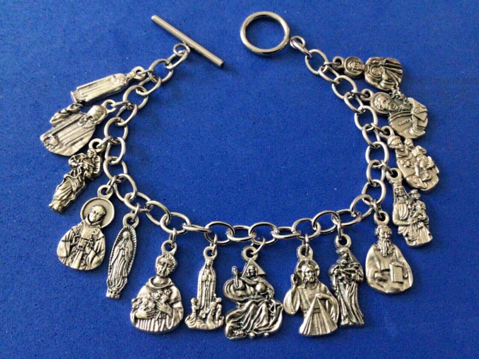 Custom Religious Catholic Saint Medal Charm Bracelet FIGURE Medals Stainless Z2