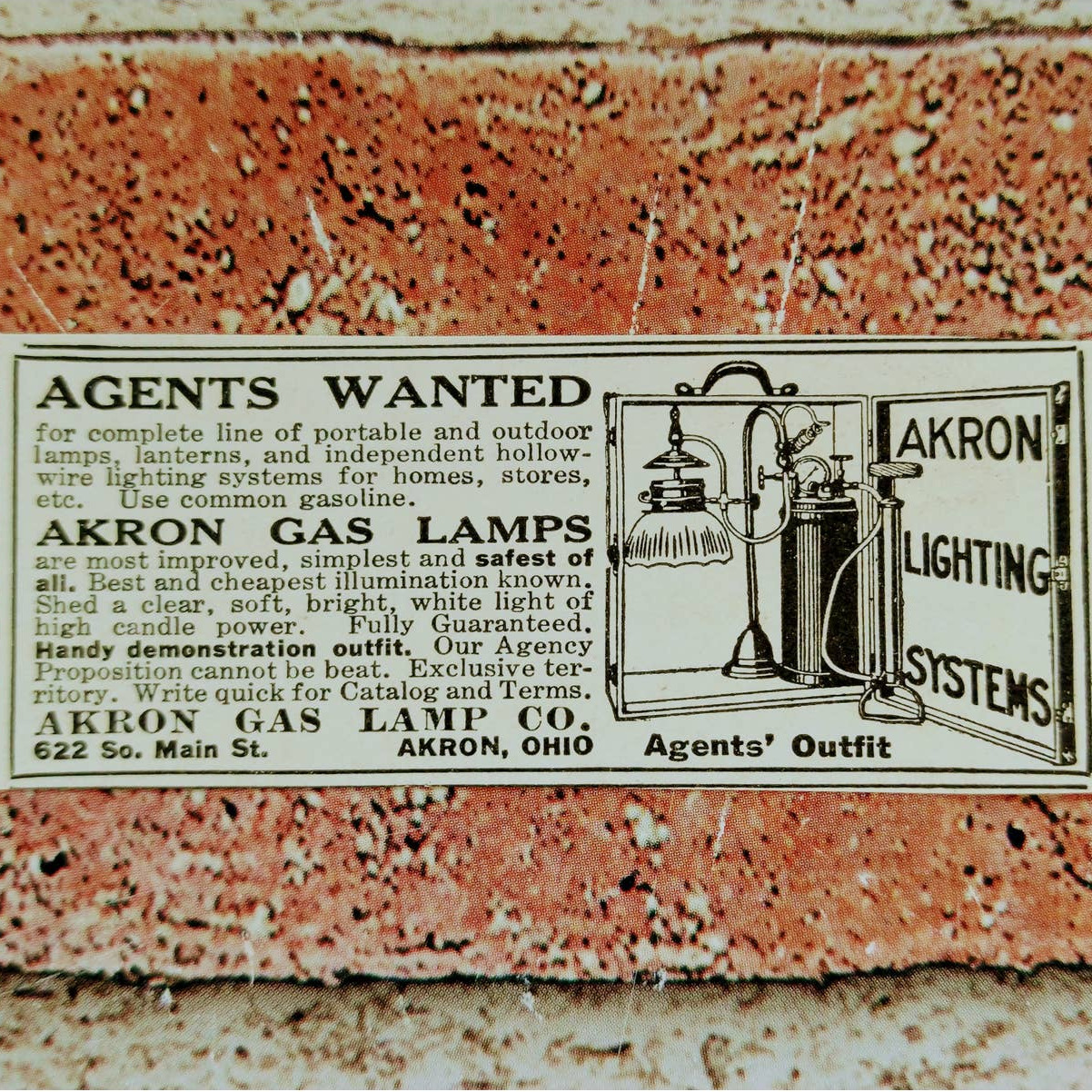 1915 Akron Gas Lamp Co - Akron Lighting Systems - Original Antique Vtg PRINT AD